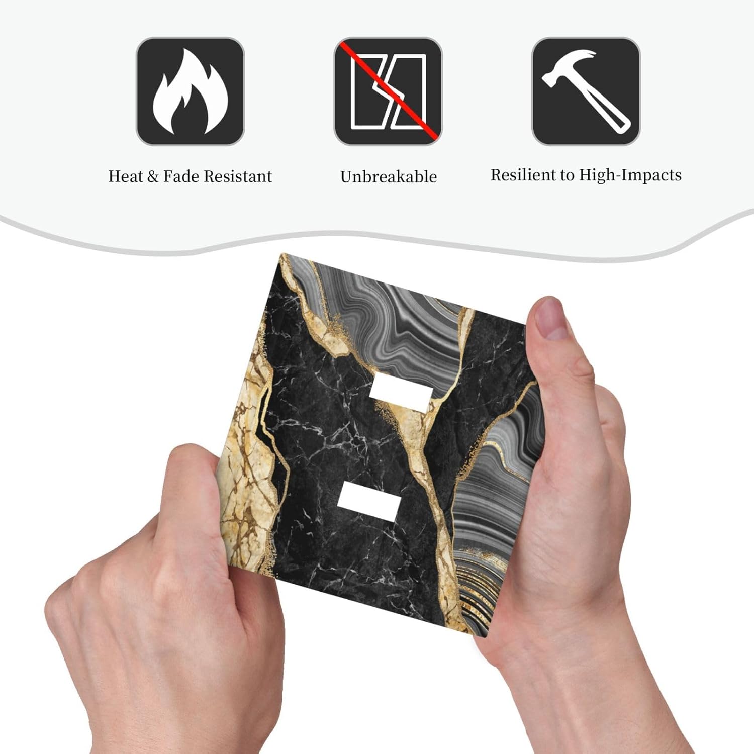 Decorative Light Switch Plate Covers Modern Abstract Black Gold Marble 2 Gang Light Switch Cover Plate Double Toggle Wall Plate Outlet Covers for Bathroom Decor （2 Pack）