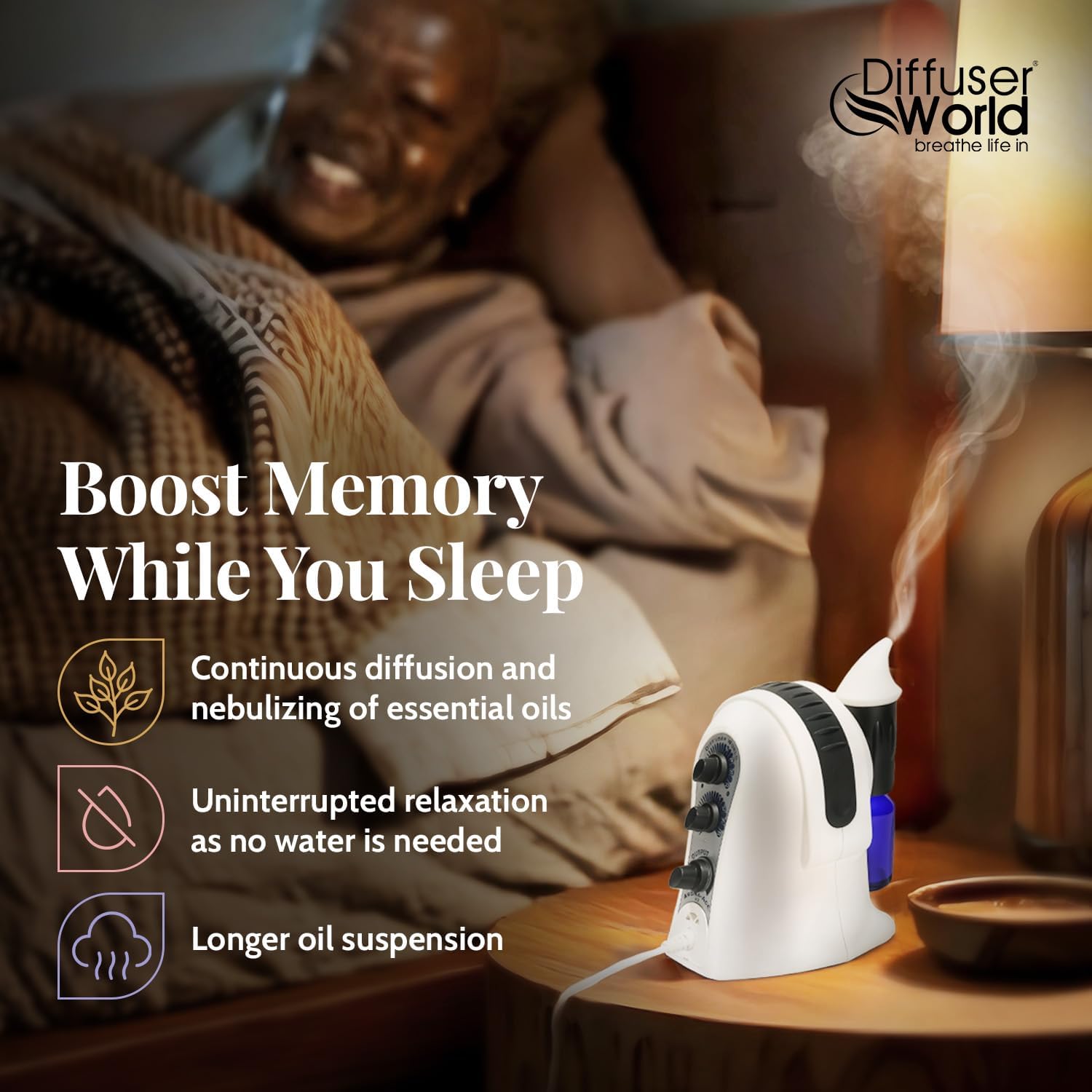 1000 Sq Ft Waterless Diffuser for Essential Oils, Made in USA Black Waterless Aroma Atomizer for Large Room Fragrance, Home Scent Machine, Air Aromatherapy Holiday