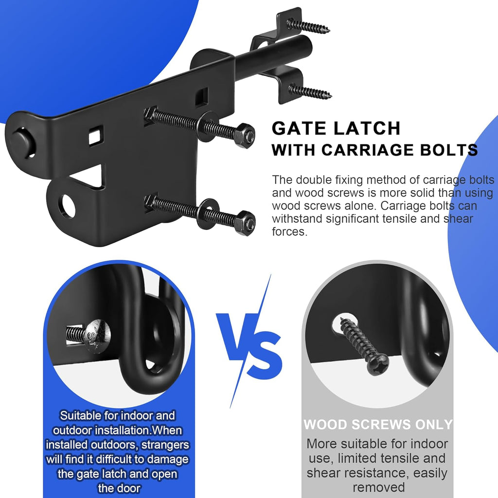 Heavy Duty Slide Bolt Gate Latch with Padlock Hole - Universal Security Lock for Wooden Fence, Metal Gate, Shed Door, Yard Barn, Vinyl Sliding Door - Out/Indoor Waterproof Door Latch, Black