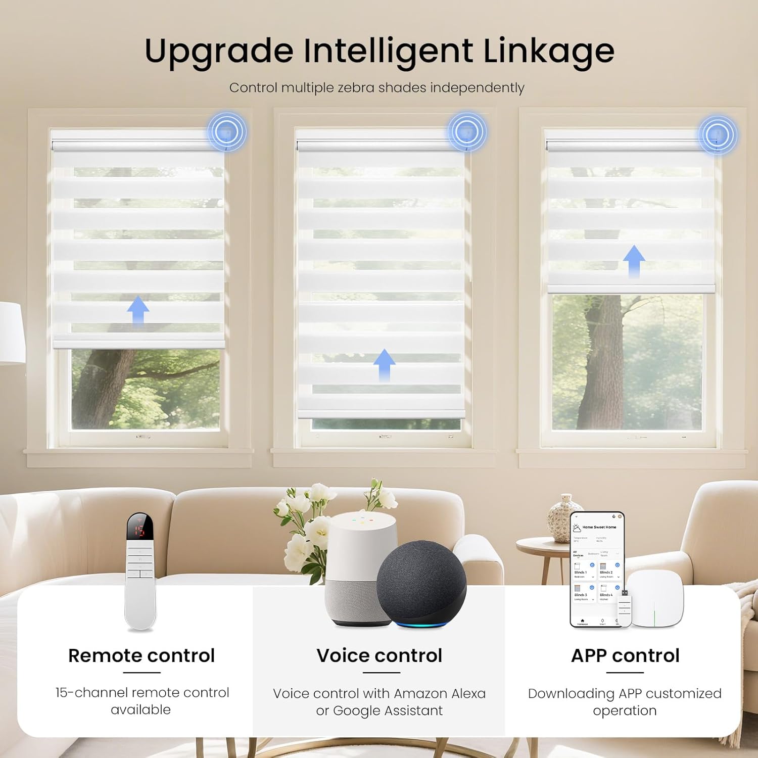 Grandekor Motorized Zebra Blinds with Remote Control,Smart Zebra Blinds for Windows,Electric Zebra Shades, White,24" W x 72" H