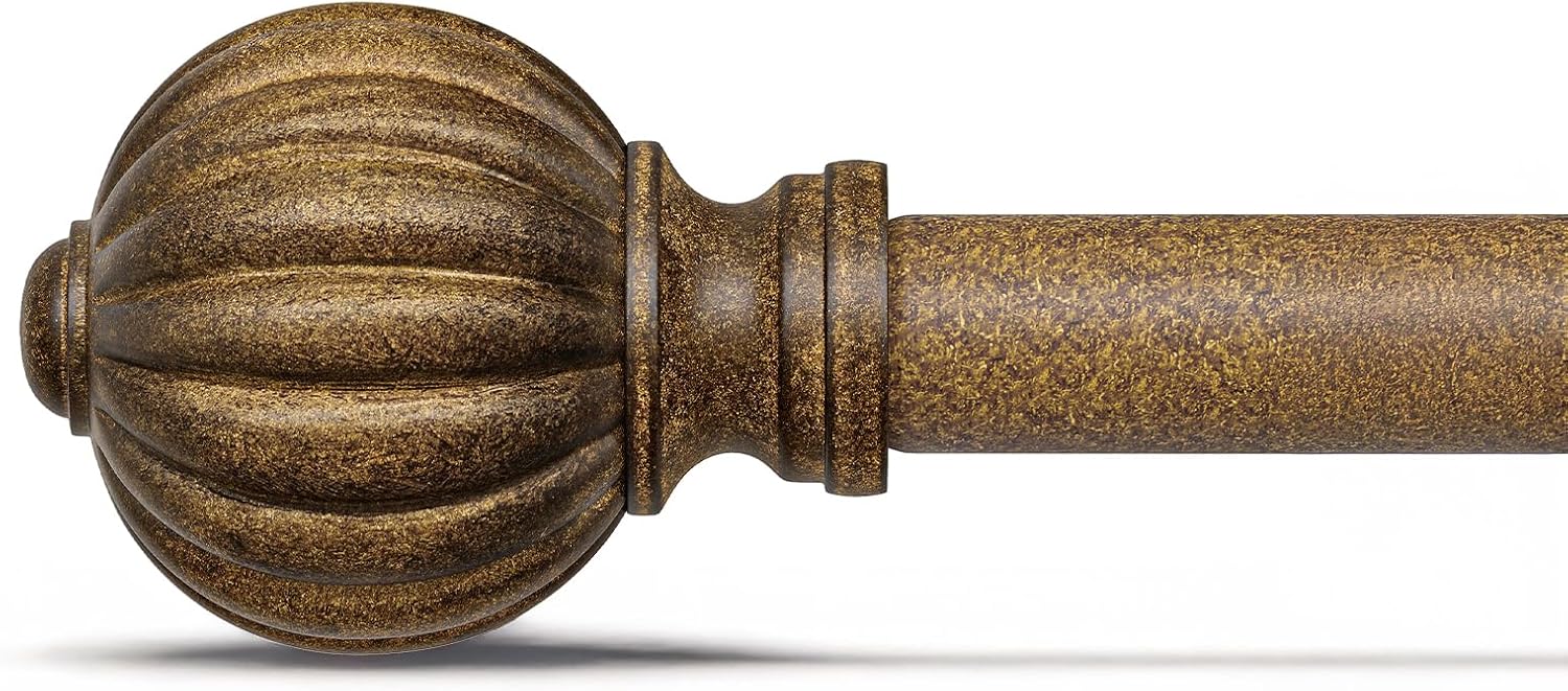 Antiqued Bronze Curtain Rods for Windows 72 to 144 Inch, 1'' Adjustable Heavy Duty Curtain Rod，Vintage Decorative Drapery Rods with Pumpkin Finials for Bedroom Living Room
