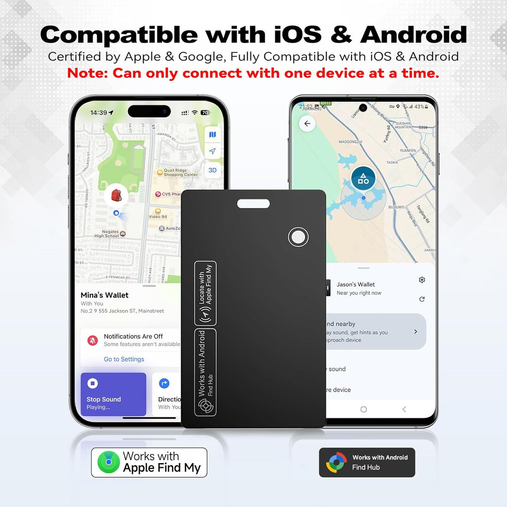 [2025 New] Wallet Tracker Card, Certifed by Apple Find My & Google's Find Hub, Android airtag, Item Locator, Credit Card Size Tracker, Card Holder Tracker, Keys, Bags (Black, 1 Pack)
