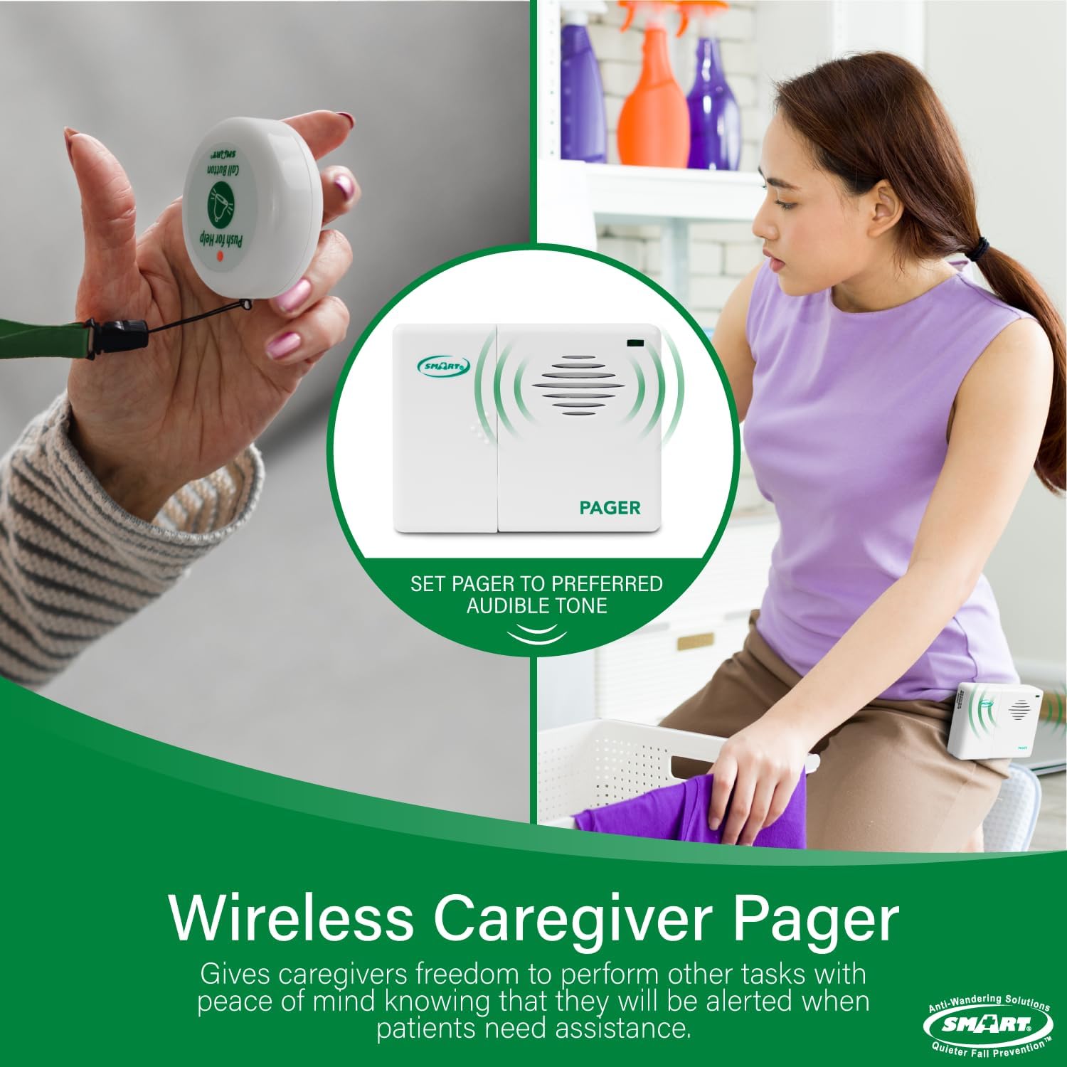 Smart Caregiver Pager System with 2 Call Buttons for Elderly Assistance, Fall Prevention, and Nurse Calling | Wearable Wireless Pager for Patient Help at Home | USA-Based Company and Customer Support