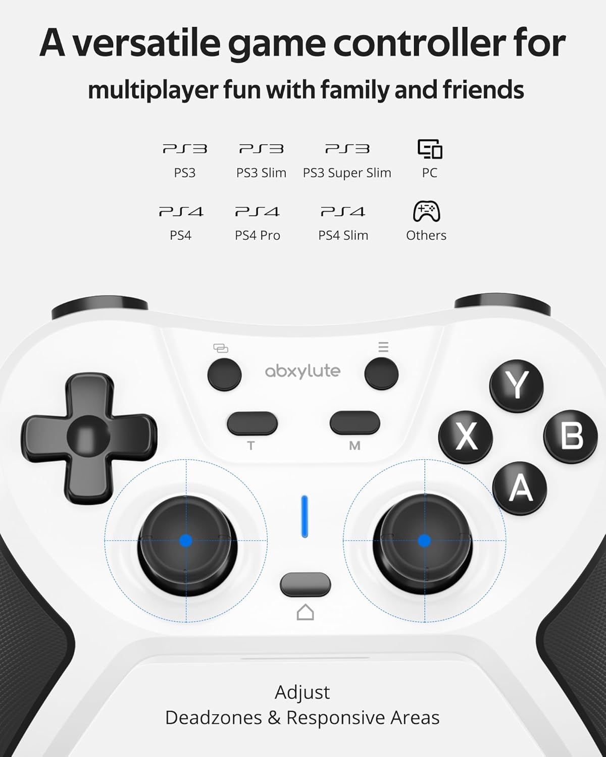abxylute C5P Wireless Gaming Controller for PC/Switch/iOS/Android/PS3/PS4/Steam/MAC, 2.4 GHz Hall Effect Stick & Trigger Turbo-Remappable Back Buttons Rubberized Grip Console Layout Gamepad Vibration