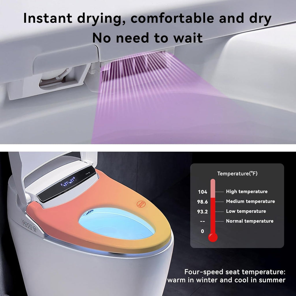 Smart Toilet with Built-in Bidet, Tankless Toilets for Bathroom, Instant Warm Water Sprayer and Dryer, Heated Seat toilet with LED Display