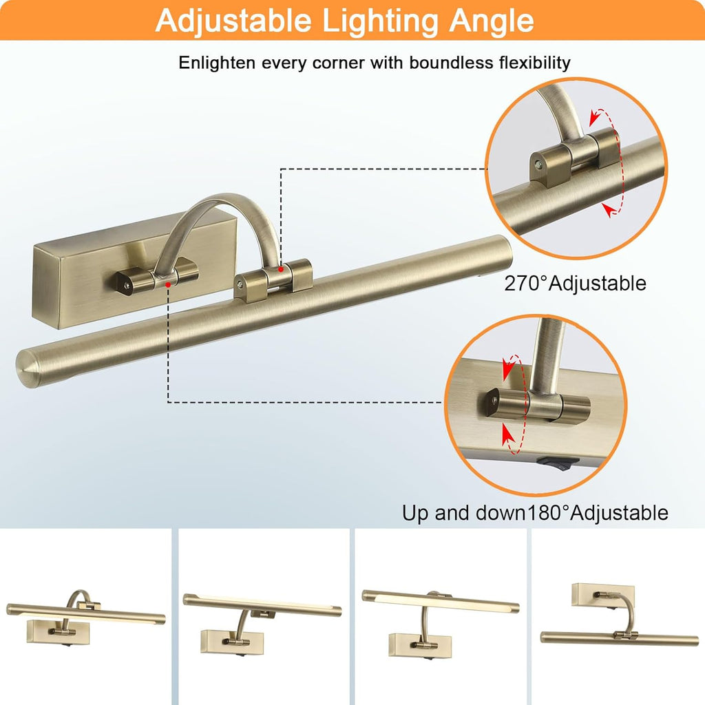 LED Picture Lights for Wall Rechargeable, Battery Operated Art Light for Paintings Wireless,15.7inch Antique Bronze Gallery Light for Artwork