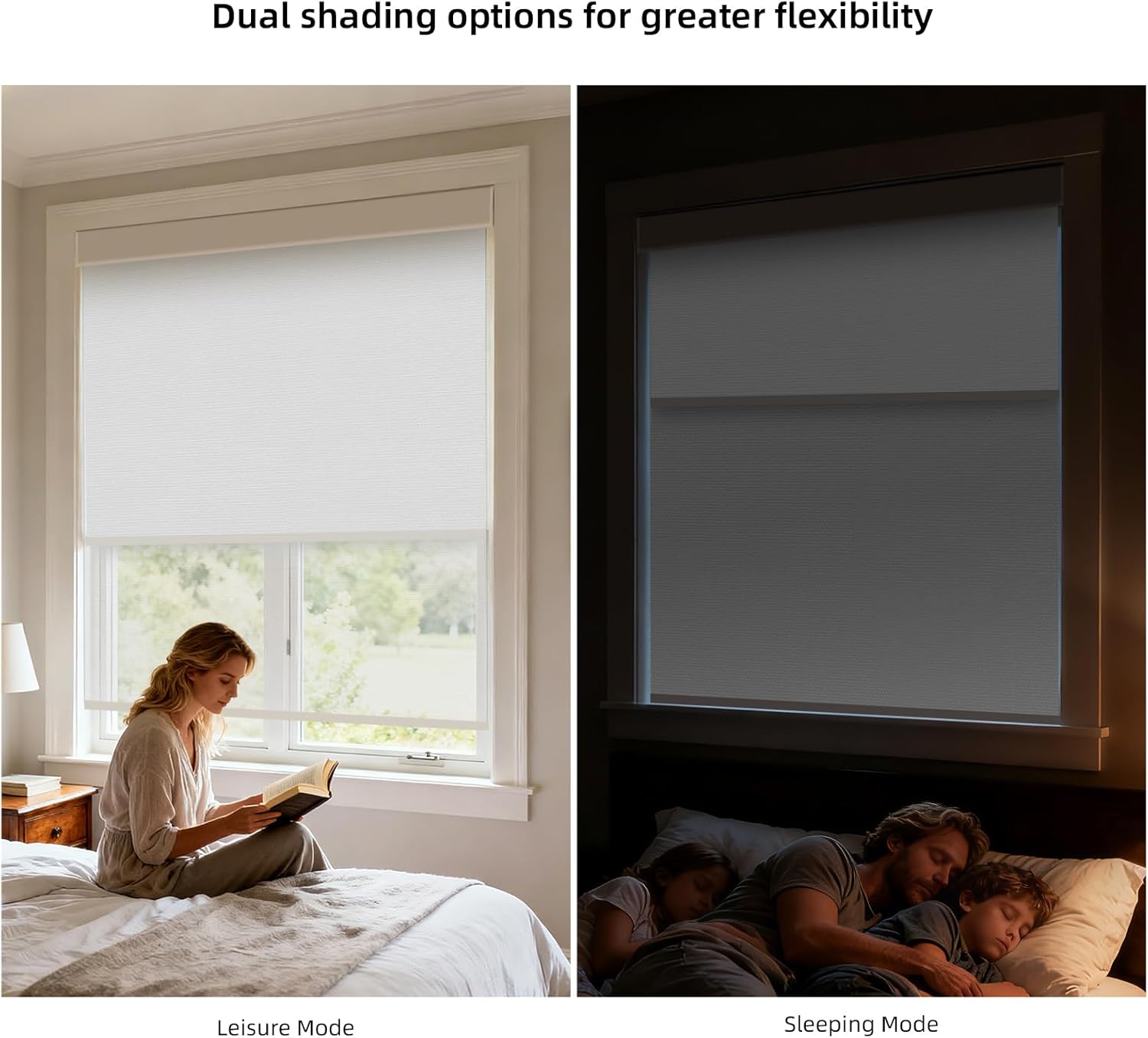 ZSTARR Motorized Day and Night Dual Smart Blind for Window with Valance Rechargeable Motor,Blackout Roller Shade Custom Size,with Valance Suitable for Home,Office (Full Blackout Pure White)