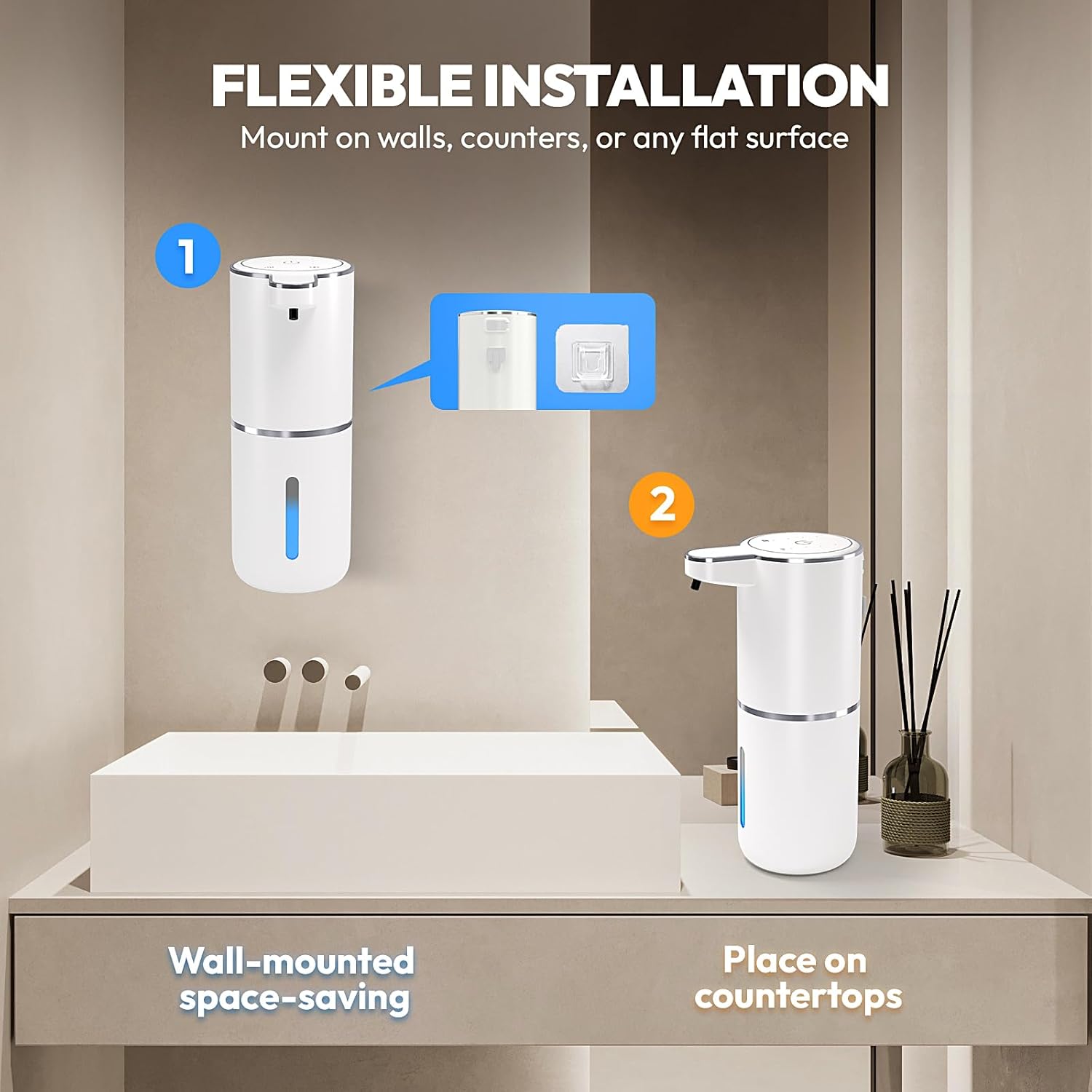 Automatic Foaming Soap Dispenser,Touchless Foam Soap Dispenser,12.8oz Rechargeabled Wall Mounted Smart for Bathroom and Kitchen Dish Soap,Easy for Toddlers(White)