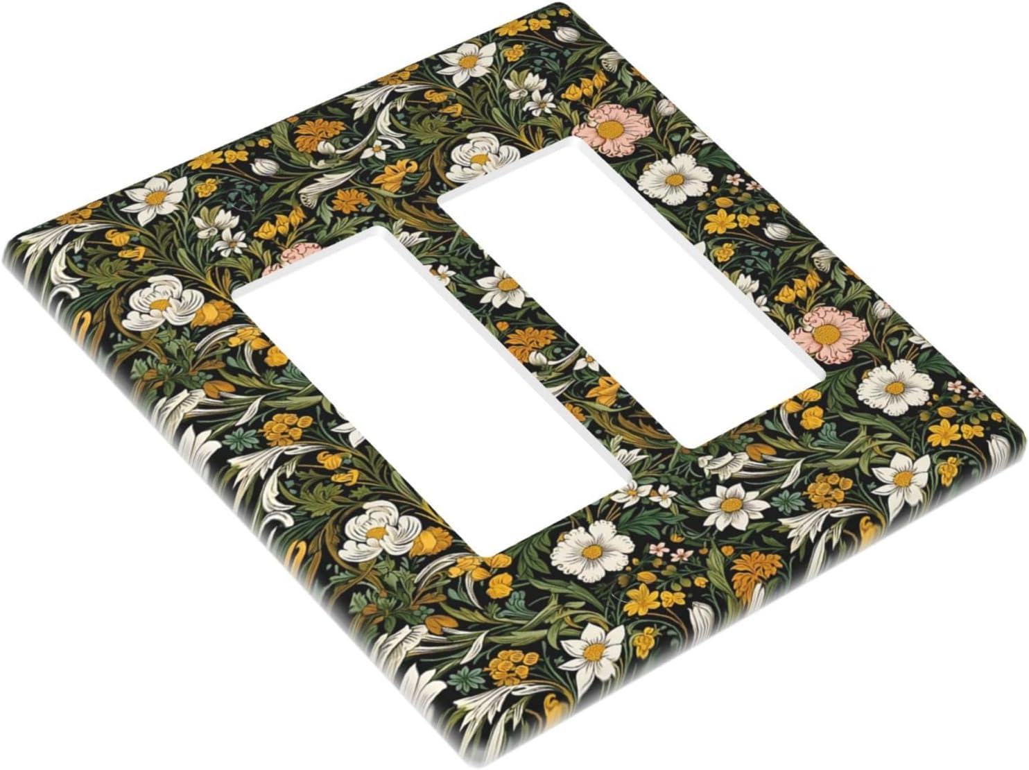 Decorative Outlet Covers Rustic Green Leaf White Daisy Yellow Floral 2 Gang Light Switch Cover Plate Double Rocker Wall Plate Switch Plate Covers Faceplate for Bedroom Home Decor