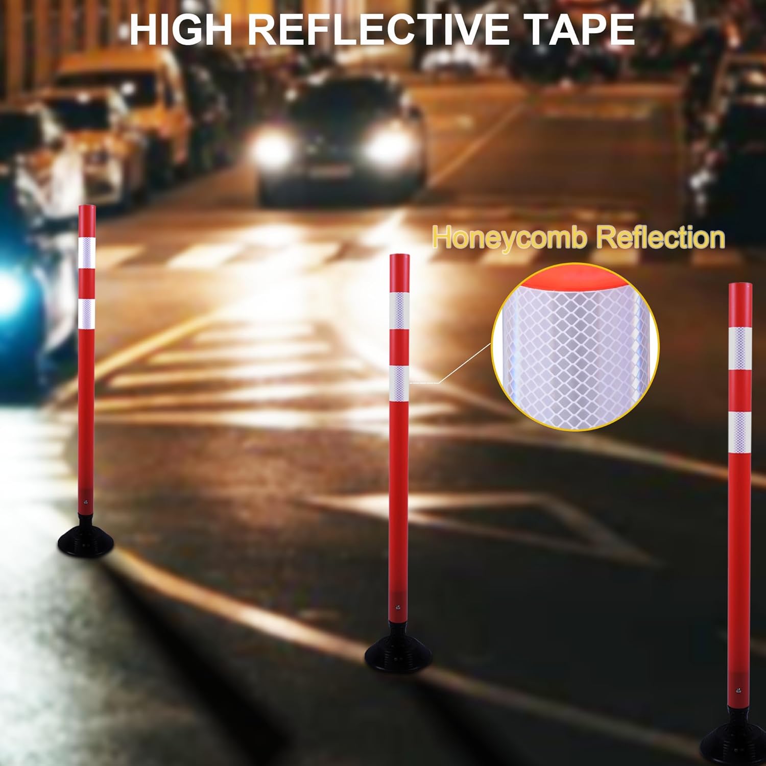 OrangeStar 8 Pack Delineator Post 48" Red Traffic Delineator Cones with Fixable Base for Road Safety, Parking Lots
