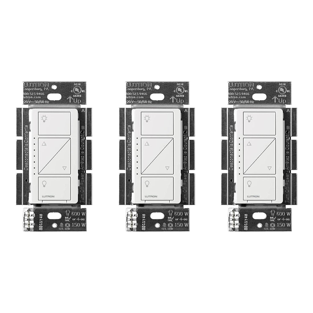 Lutron Caseta Original Smart Dimmer Switch (Lutron Smart Hub Required), for LED Lights, 150 Watt, Single-Pole/3-Way, No Neutral Required, PD-6WCL-WH-3-A, White, 3 Pack