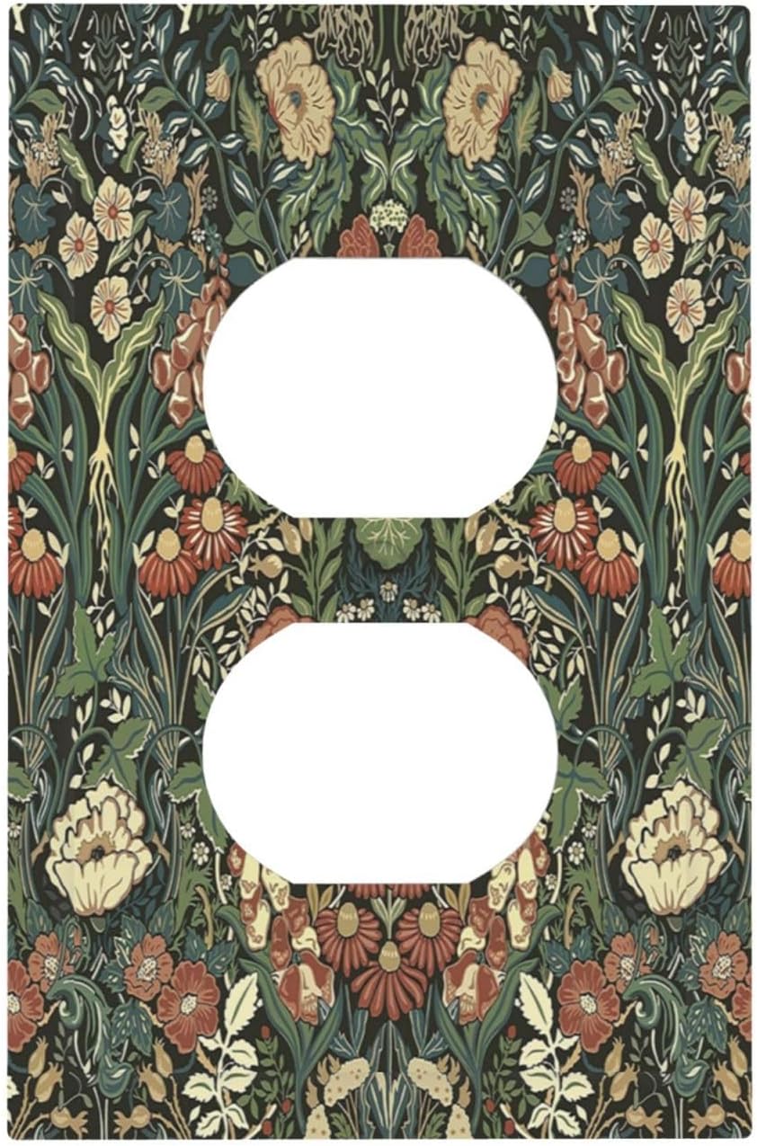 Outlet Covers Vintage Dark Floral William Morris Green Flower 1 Gang Duplex Wall Plate Decorative Switch Plates Electrical Receptacle Faceplate Light Switch Cover for living Room Home Decor
