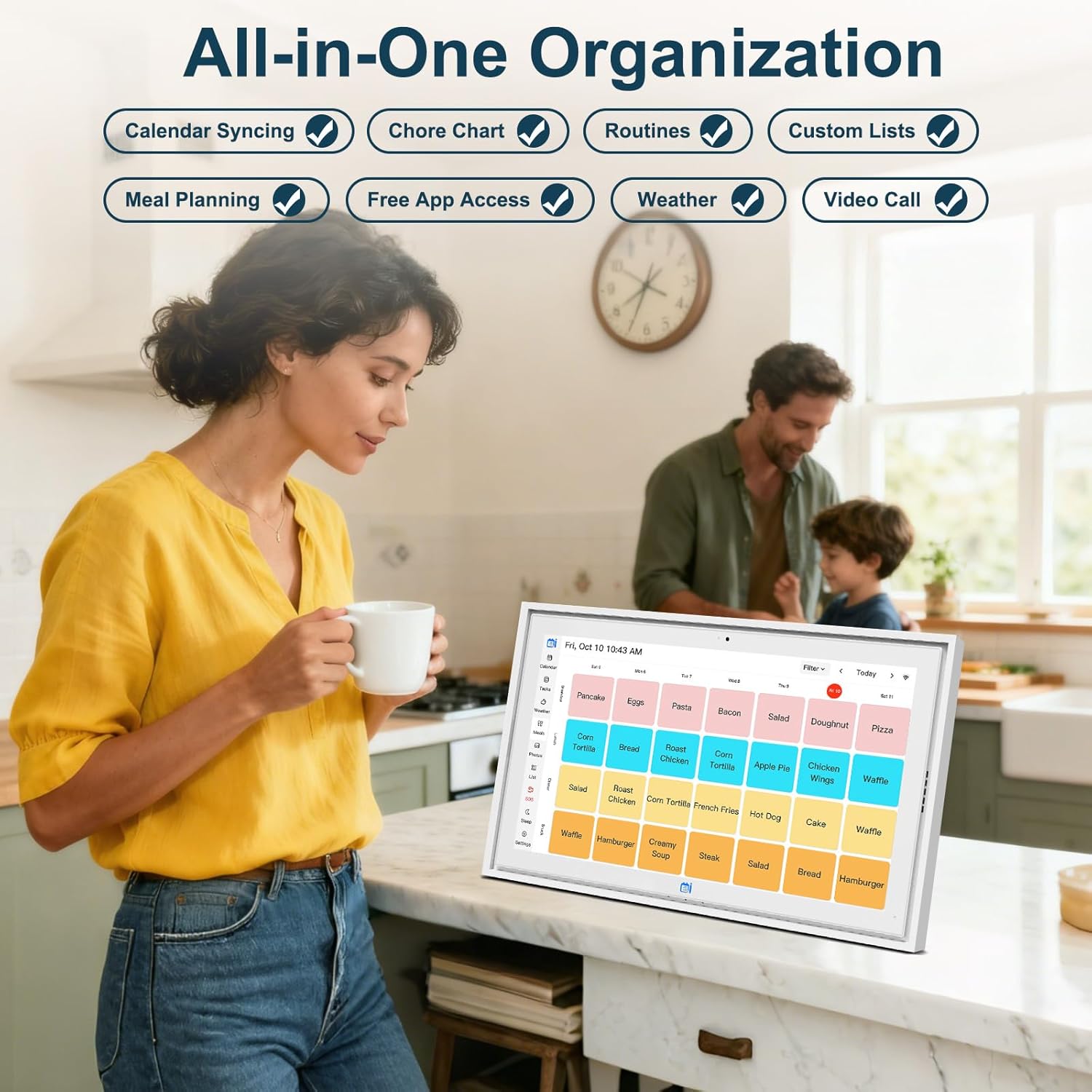 15.6 inch Digital Calendar Wall Planner & Chore Chart, IPS Touchscreen Interactive Display, Smart Family Schedules, Digital Picture Frame for Seamless Scheduling, Gift for Christmas Family (White)