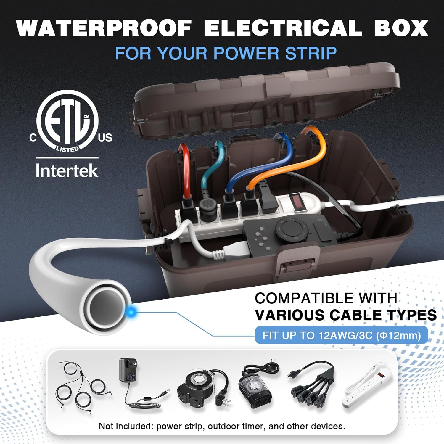 Flemoon Outdoor Electrical Box Waterproof, IP54 Waterproof Extension Cord Cover, Protect Outlet, Plug, Socket, Timer, Power Strip, Holiday Light, Large Weatherproof Connection Box, Brown