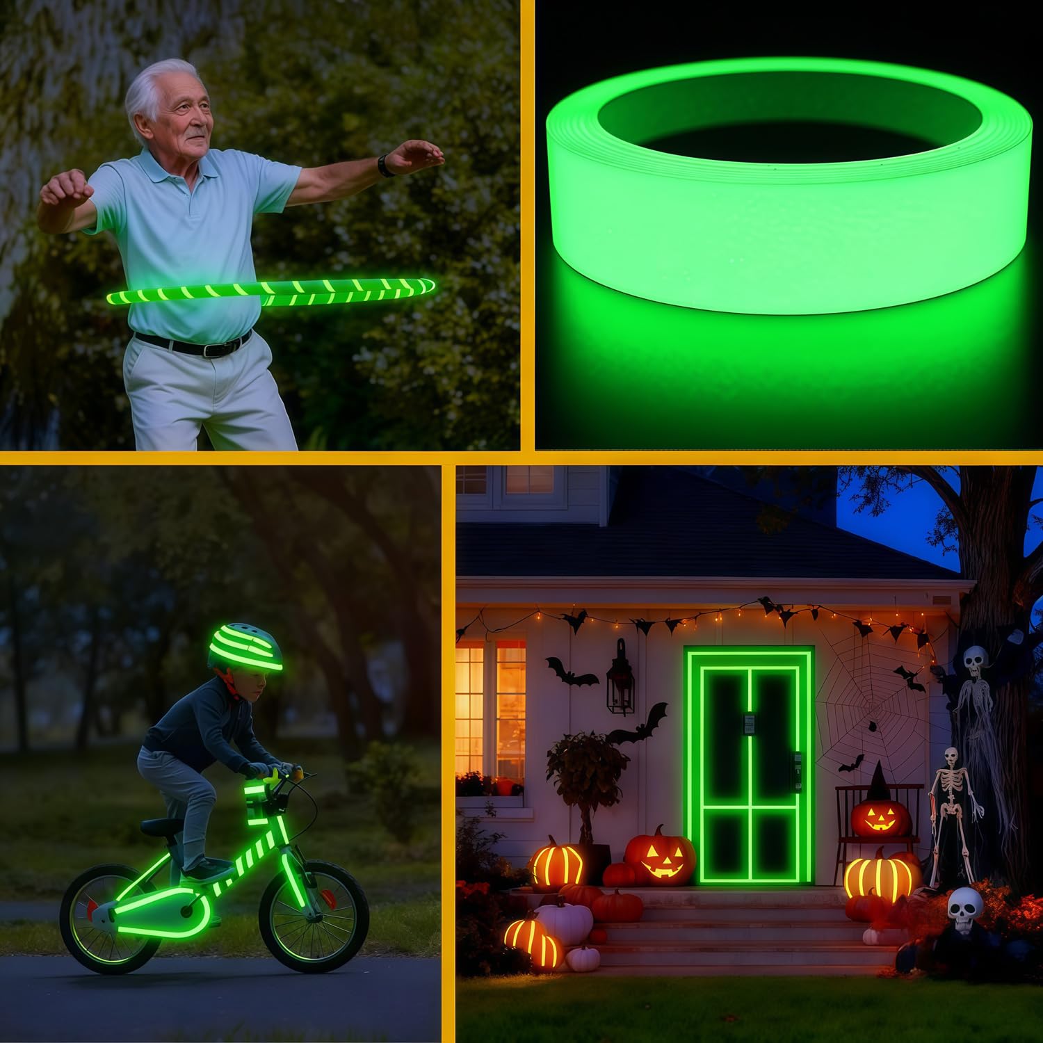 Glow in The Dark Tape 1Inch x 50FT - High Visibility Reflective Tape, Waterproof Adhesive Glow Tape for Stairs, Steps, Halloween DIY, Bikes, Cars, Safety Signs (1IN x 50FT)