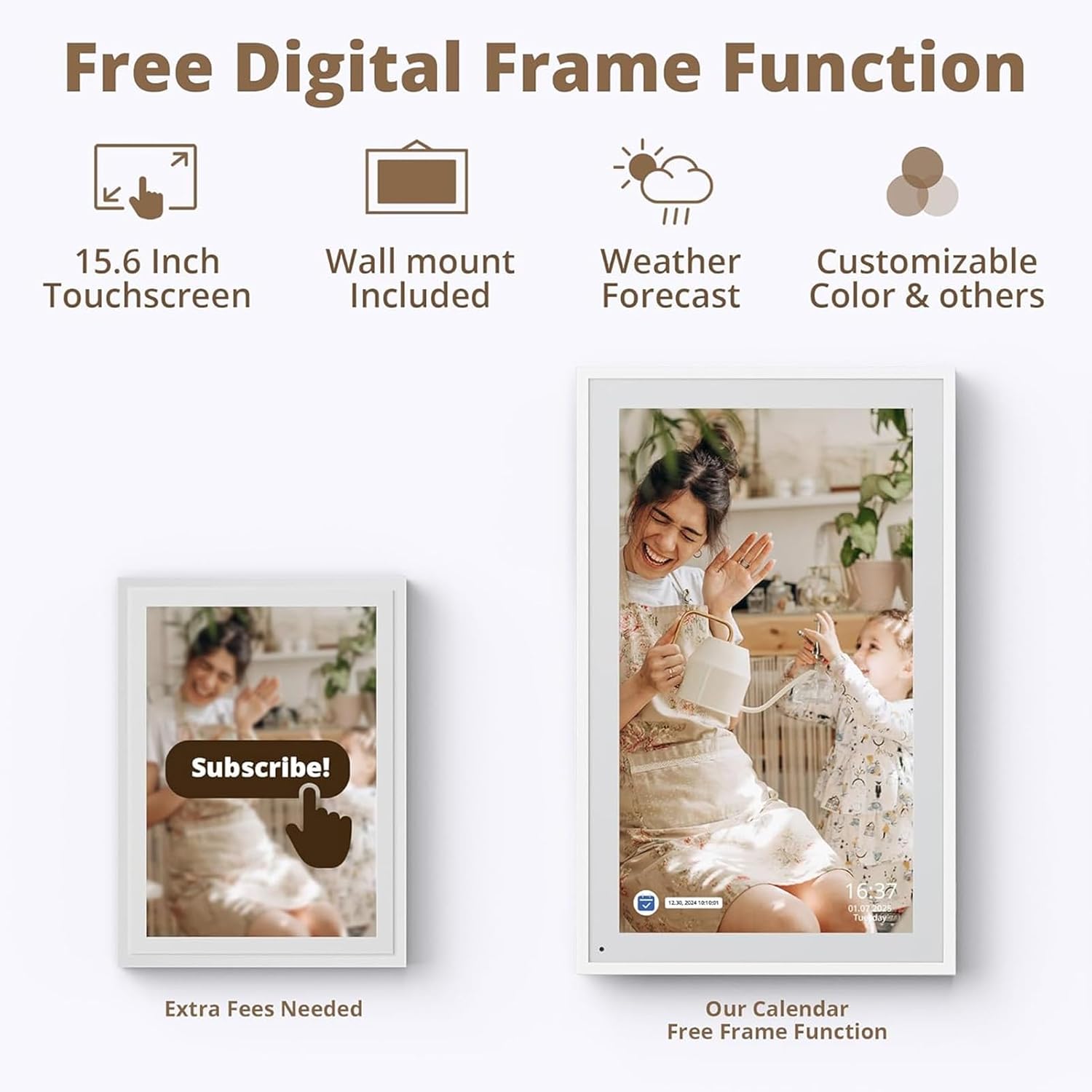 15.6 Inch Skylight Calendar, 1080p Dual Touch Screen Simple Setup Automatic Synchronization Horizontal Vertical Smart Digital Calendar (US Plug 100‑240V)