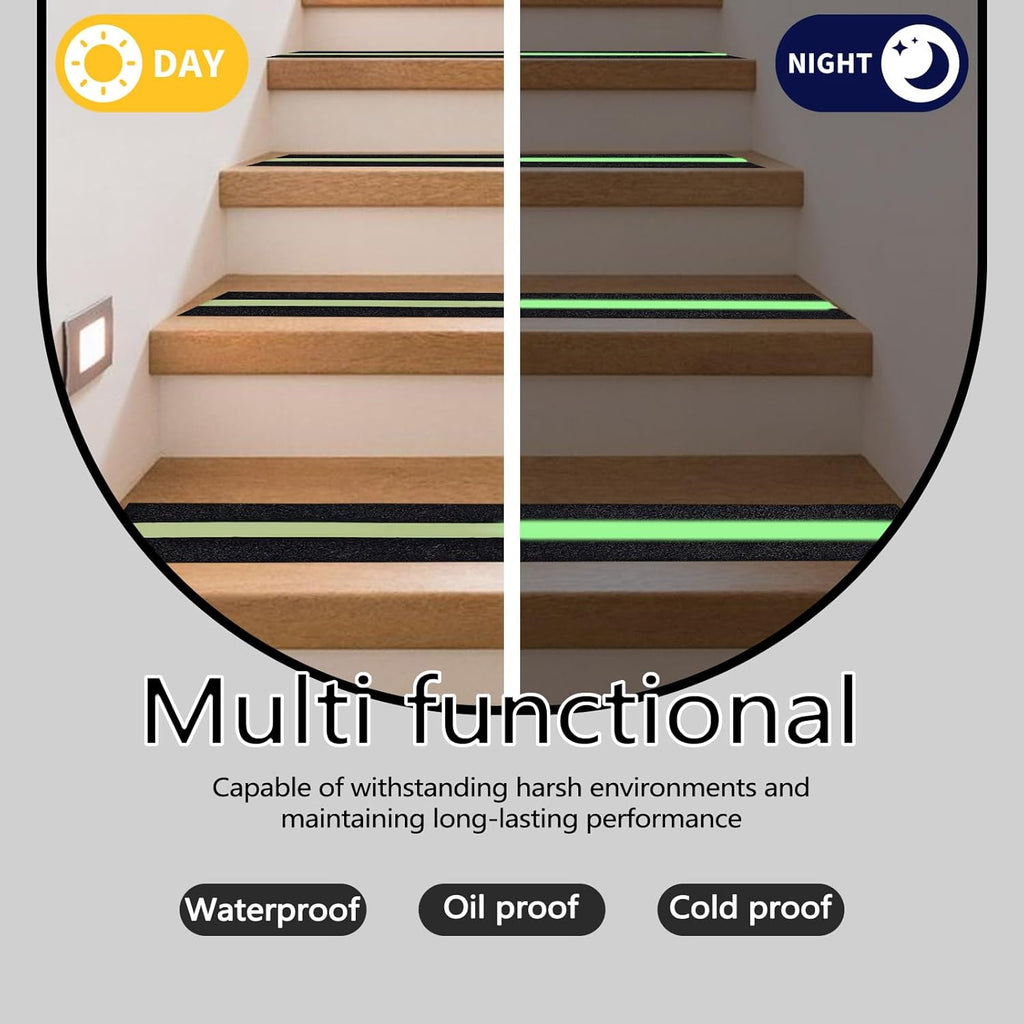 Huakaile Glow in The Dark Tape Anti Slip Grip Tape, 3.93" x 16.4Ft Luminous Reflective Tape, Waterproof Non Skid Traction Tape Strips for Outdoors Steps Indoor Stairs Treads Ladder Floor