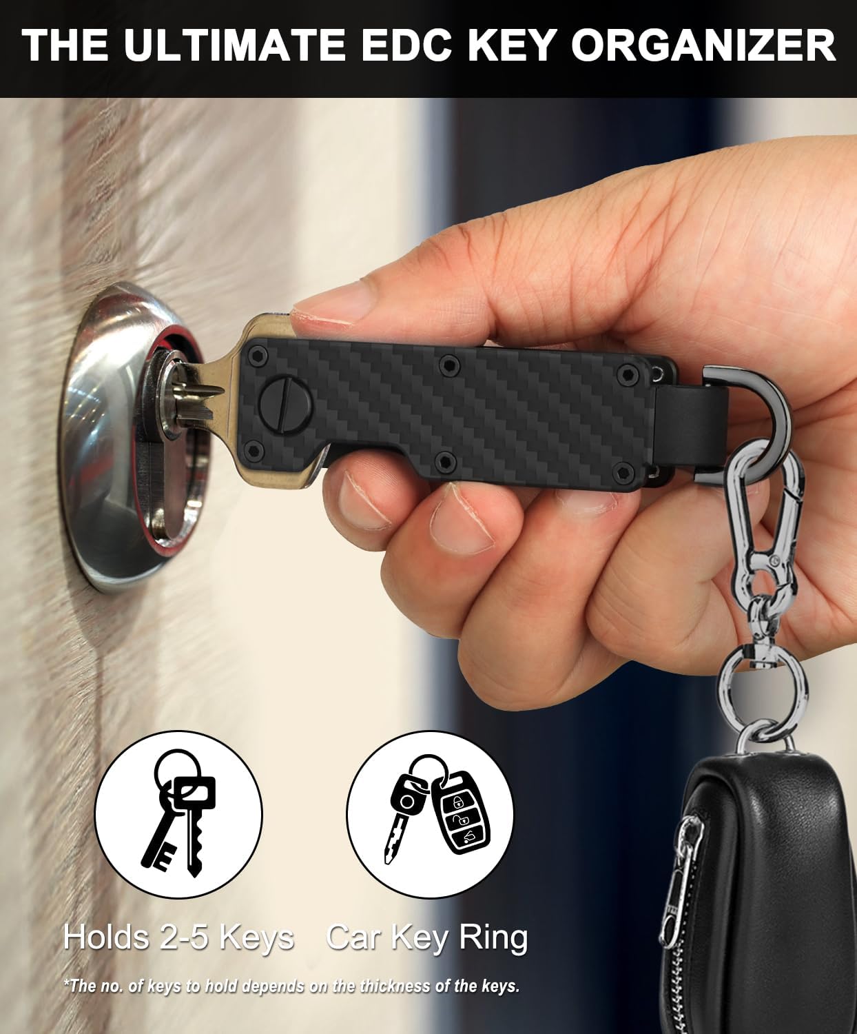 Mens Key Organizer - Compact Metallic Key Holder | Minimalist Innovative Keyholder | Smart Keychain Secures 1-5 Keys