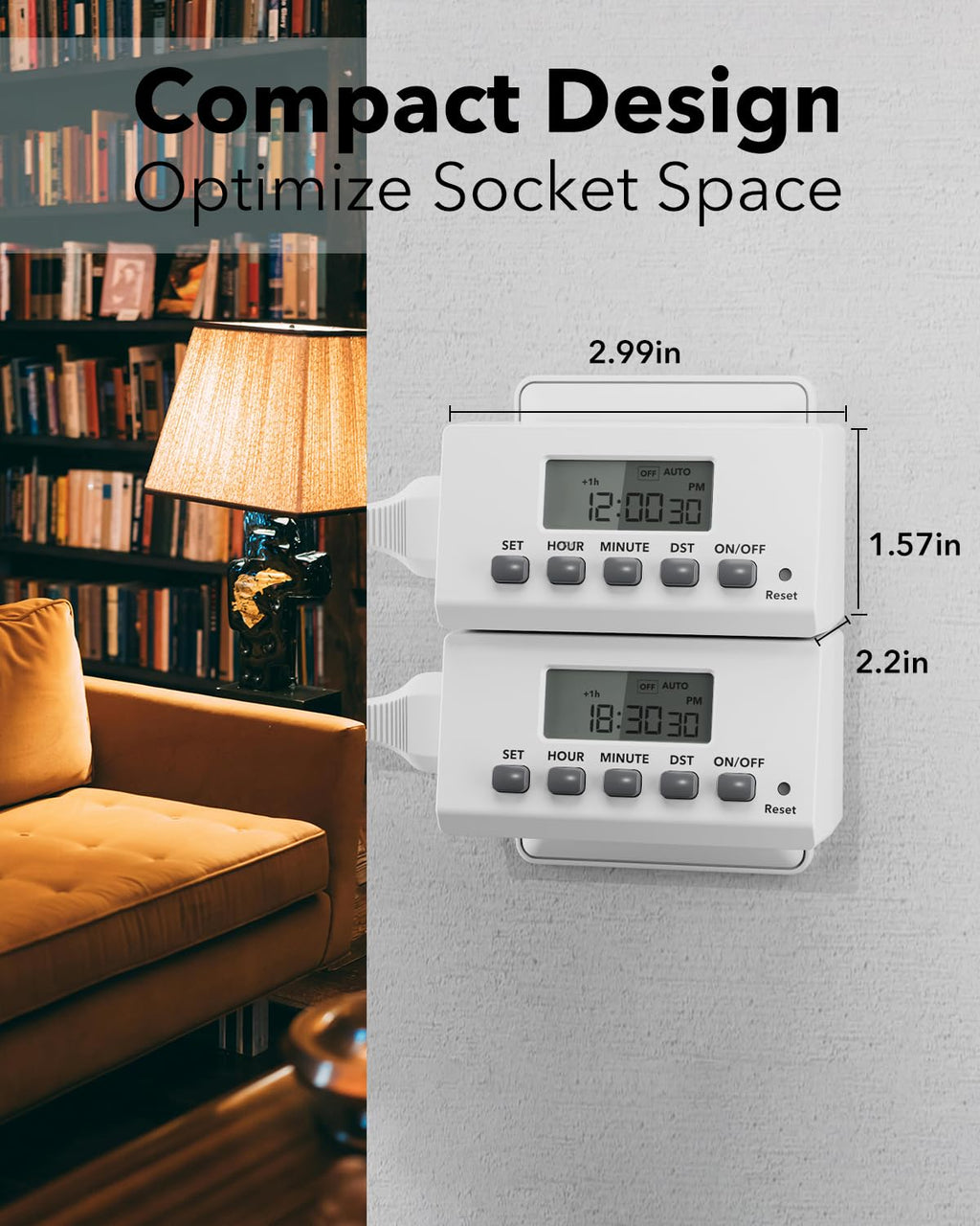 BN-LINK Indoor Digital Timer Outlet,24 Hour Light Timer Easy Programmable,Mini 2 Prong Plug in Timers for Electrical Outlets,Lamps,Fans,2 On/Off Programs,2 Pack,15A/1875W, ETL Listed