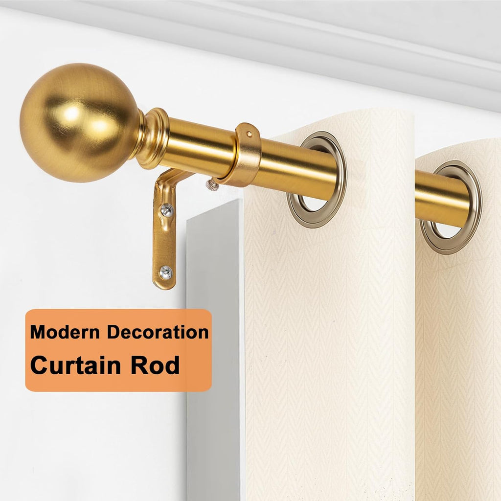 Curtain Rods for Windows 18 to 88 inches,1 Inch Modern Metal Drapery Rods,Adjustable Heavy Duty Curtain Pole with Round Finials(18"-88"Warm Goldenel)