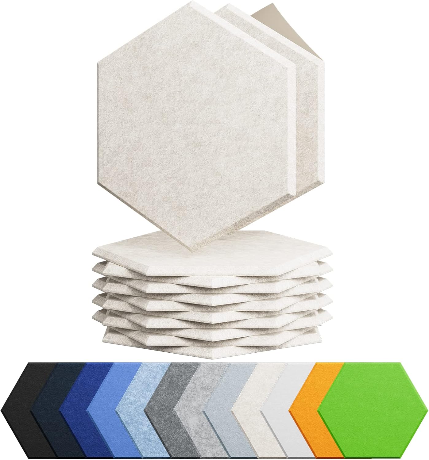 12 Pack Acoustic Panels Self Adhesive Sound Proof Foam, High Density Sound Acoustic Foam Panel, 12X10.23X0.4 Inch Hexagon Wall Panels in Home,Office,Reccording Room,Studio(Beige)