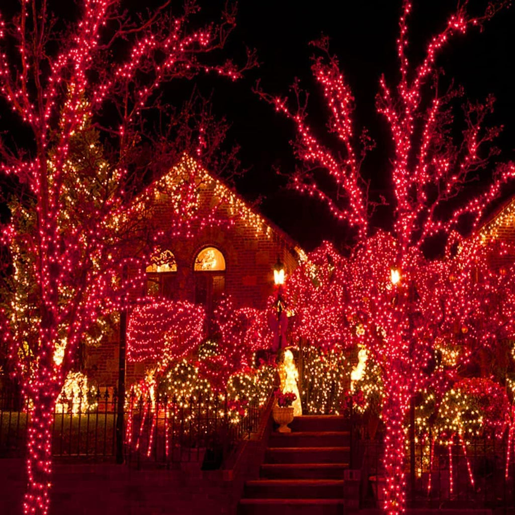Upgraded 75.8 FT 200 LED Red Christmas Lights Outdoor Indoor, Memory Function & Timer & 8 Modes, Extendable Green Wire Waterproof String Light for Christmas Tree Party Wedding Home Garden Decorations