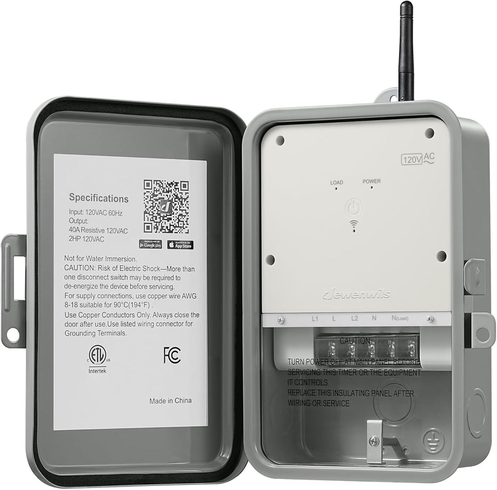 DEWENWILS Pool Pump Timer, Outdoor Smart WiFi Box, Heavy Duty 40A 120VAC 2HP Wireless Controller Timer for Pool, Water Heater, Compatible with Smart Phone, Alexa, Google Assistant, ETL Listed