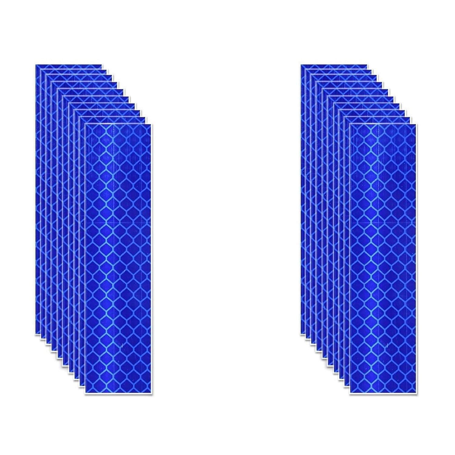 Non Fading Blue Reflective Stickers 1 inch X 4 inch, Outdoor Waterproof High Visibility Warning Safety Adhesive Reflector Tape (20 Pcs)