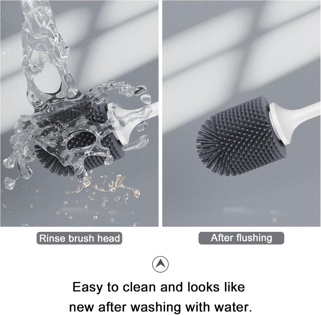 Lefree Silicone Toilet Brush and Holder Set with Ventilated Holder, Floor Standing & Wall Mounted Toilet Scrubber
