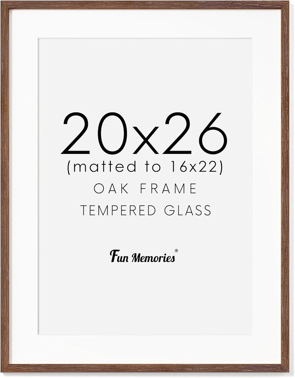 Fun Memories Rustic Oak Wood Picture Frames - 20x26 with Tempered Glass, Matted to 16x22 (Walnut, 1 Pack)