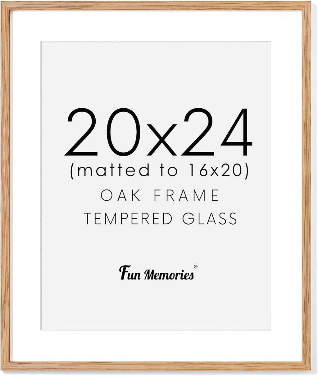 Rustic Oak Wooden Picture Frame, 20x24 with Tempered Glass, Matted to 16x20 (Natural Oak, 1 Pack)