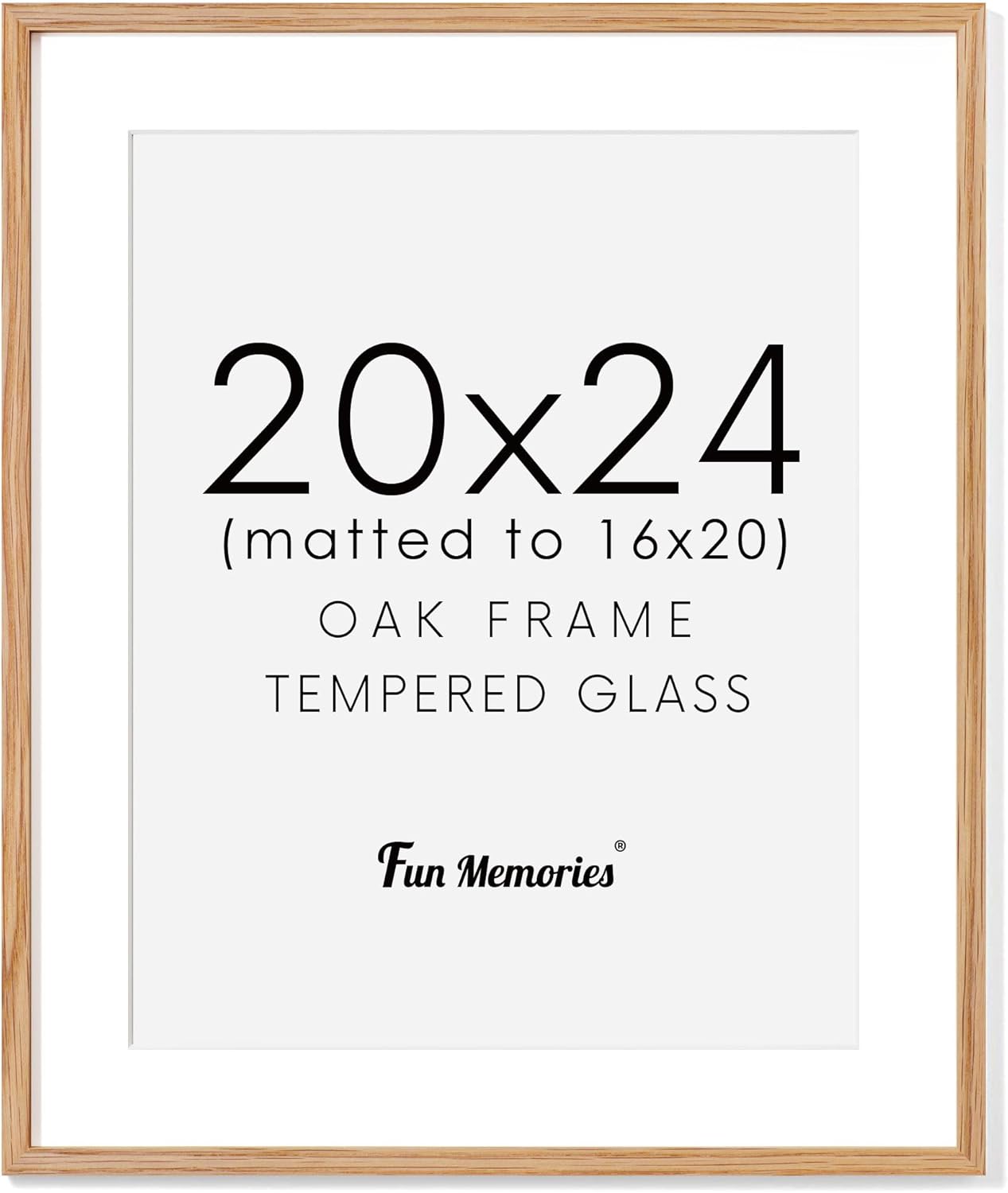 Rustic Oak Wooden Picture Frame, 20x24 with Tempered Glass, Matted to 16x20 (Natural Oak, 1 Pack)