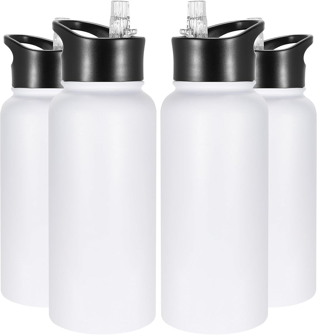 VEGOND 32 oz Insulated Water Bottle Bulk Stainless Steel Metal Water Bottles with Leak Proof Straw Lid & Spout Lid, Wide Mouth Double Walled Vacuum Travel Sports Bottle, 4 Pack