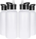 VEGOND 32 oz Insulated Water Bottle Bulk Stainless Steel Metal Water Bottles with Leak Proof Straw Lid & Spout Lid, Wide Mouth Double Walled Vacuum Travel Sports Bottle, 4 Pack