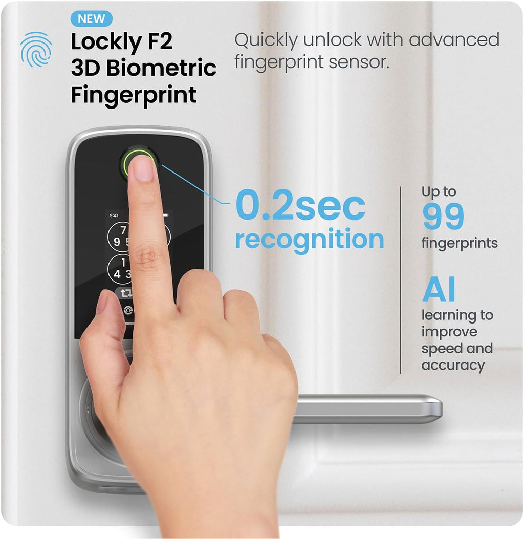 Lockly Smart Lock Secure Pro (2025 Latest Version),Fingerprint Door Lock, Keyless Entry, Built-in Wi-Fi Latch, PIN Genie Keypad (Silver)