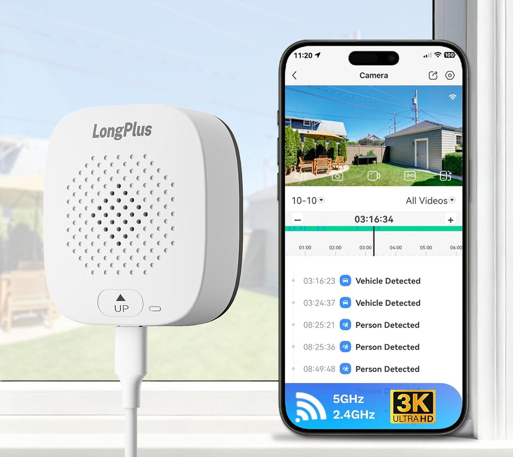 LongPlus 5MP 3K Window Camera for Home Security, 2.4G 5G WiFi Wireless Window Security Camera with Night Vision, Human/Car Detection, Two-Way Audio,24/7 Recording