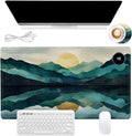 Heated Mouse Pad, Warm Desk Pad, Keyboard Mat 23.6 x 14 Inch Large Size Intelligent Fast Heating, 3 Speed Adjustable, Timed Auto Power Off for Game Office Home, Valley Sunrise