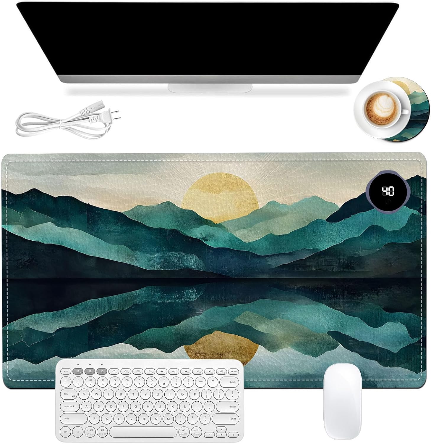 Heated Mouse Pad, Warm Desk Pad, Keyboard Mat 23.6 x 14 Inch Large Size Intelligent Fast Heating, 3 Speed Adjustable, Timed Auto Power Off for Game Office Home, Valley Sunrise