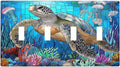 Light Switch Covers Nautical Sea Turtle Coral Jellyfish Quad Toggle Electrical Faceplate 4 Gang Wall Plate Decorative Switch Plates For Kids Room Nursery Decor