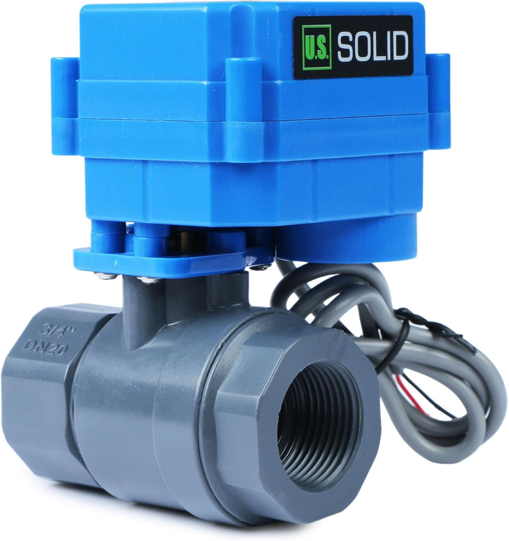 U.S. Solid 3/4 in UPVC Motorized Ball Valve - Plastic Electrical Ball Valve with Full Port, 2 Wire Auto Return, 9-36V AC/DC, Normally Closed