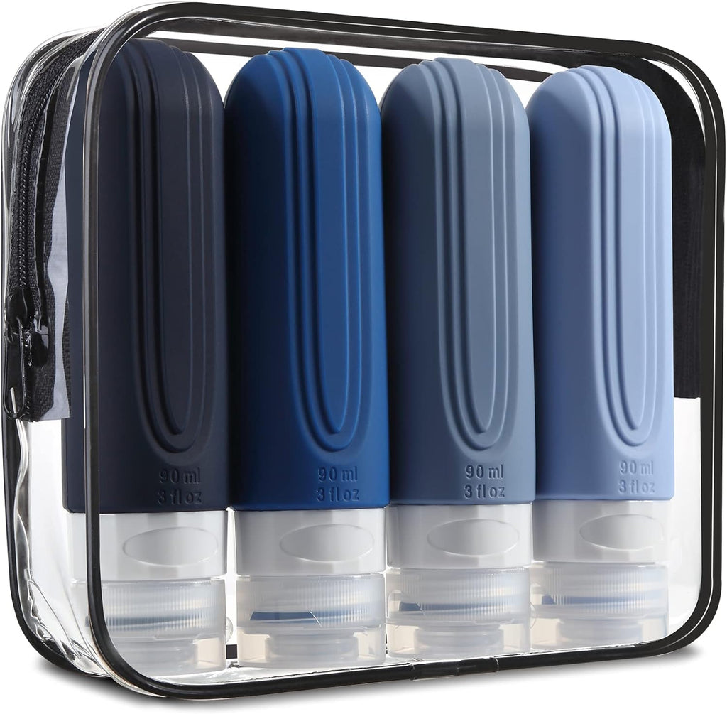Travel Bottles for Toiletries, Tsa Approved 3oz Travel Size Containers BPA Free Leak Proof Refillable Liquid Silicone Squeezable Travel Accessories for Shampoo Conditioner Lotion (4 Pack)