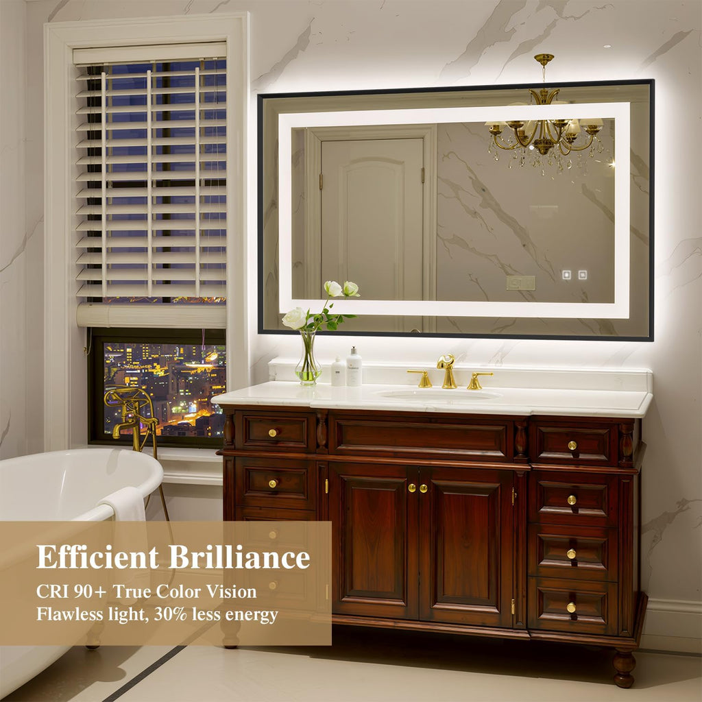 40X24 Inch LED Bathroom Mirror with Lights, Black Frame Frontlit+ Backlit Bathroom Vanity Mirror for Wall, Ultra-Clear Tempered Glass, Shatter-Proof, Anti-Fog and Memory Function, ETL Listed