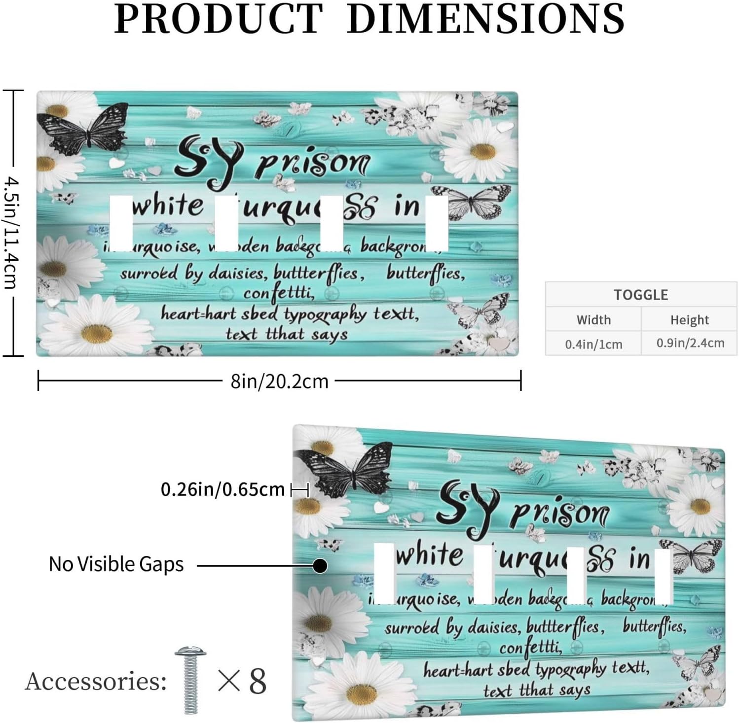 Teal Butterfly Daisy Rustic Wooden Signs Light Switch Covers Quad Toggle Electrical Faceplate 4 Gang Wall Plate Decorative Switch Plates For Farmhouse Cabin Decor