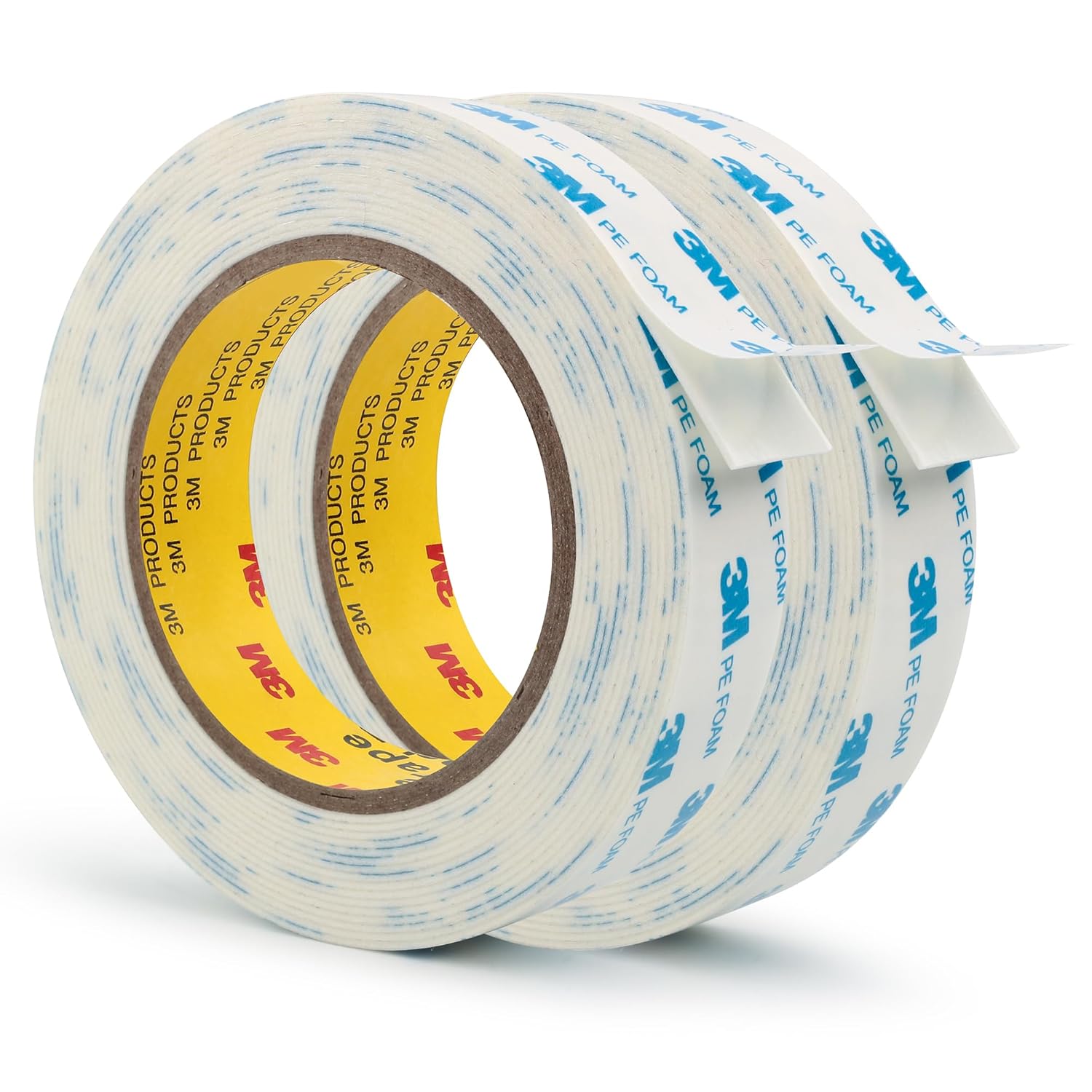 3M 1600T Double Sided Tape, PE Foam Tape 1" x 18 Ft White Removable Strong Adhesive No Residue for RV Picture Hanging, Posters Frames Wall Decor Indoor & Outdoor Use(2 Pack)