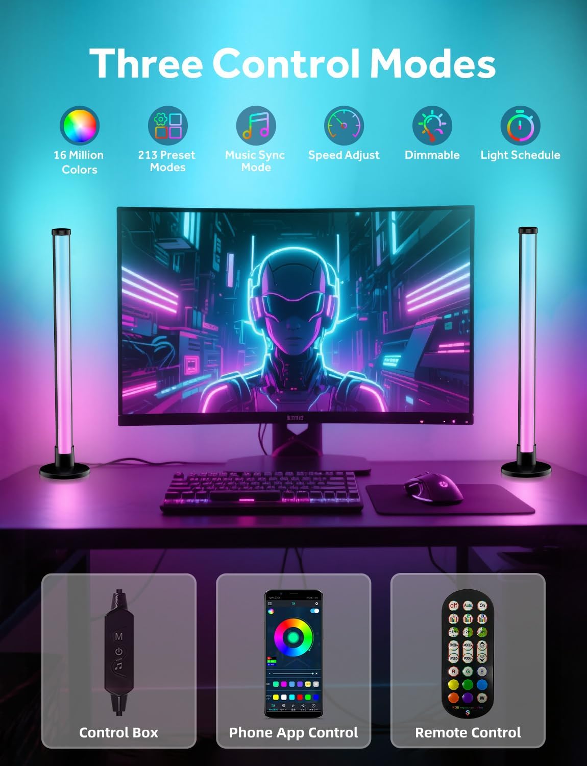 Smart LED Light Bars, RGB+IC Light Bar for Room, 16 Million Colors & 213 Preset Modes, Music Sync Gaming Lights, App Control & Remote Control Ambient Lighting for TV Backlight, Game Room Lights Decor