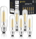 5 Inch Edison Bulb, 5000K Daylight White E26 Bulb 6W Dimmable, 800LM T10 T9 Clear Glass Tubular Light Bulbs, AC 120V Equal 80 Watt Bulbs for Chandelier Pendant Wall Light - 6Pack