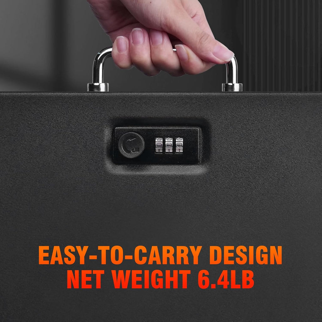 TOTOY Portable Fireproof Document Box with 3-digit Combination Lock, Safe Box for Valuables, Hand Held Storage Lock Box for Documents, Passport, Cash, Tablet