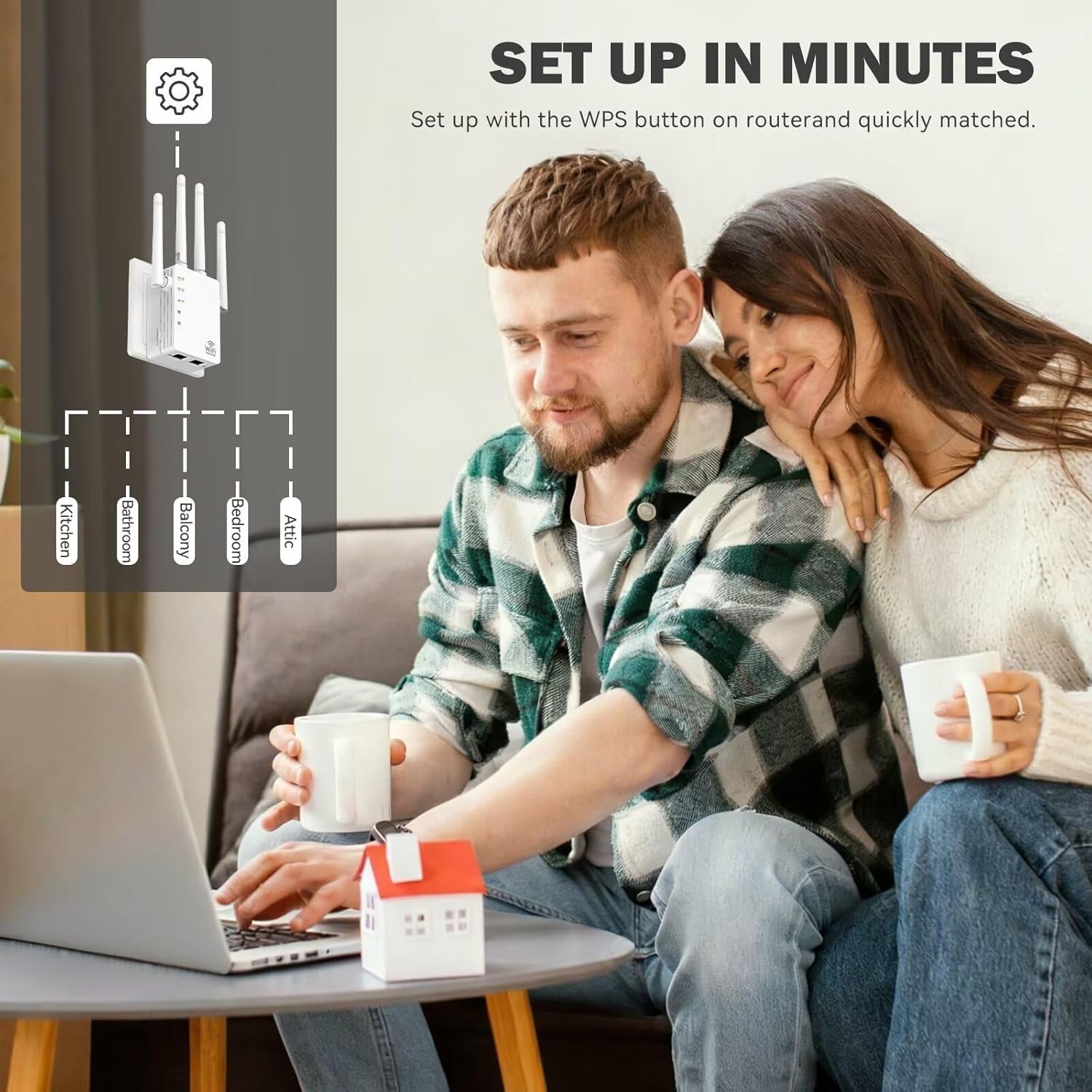 WiFi Extender Signal Booster, Dual-Band 5GHz/2.4GHz 1200Mbps Repeater, Covers Up to 13,888 sq.ft & 150 Devices, Long-Range Internet Booster for Home, Garage, Basement, Outdoor, WPS Easy Setup