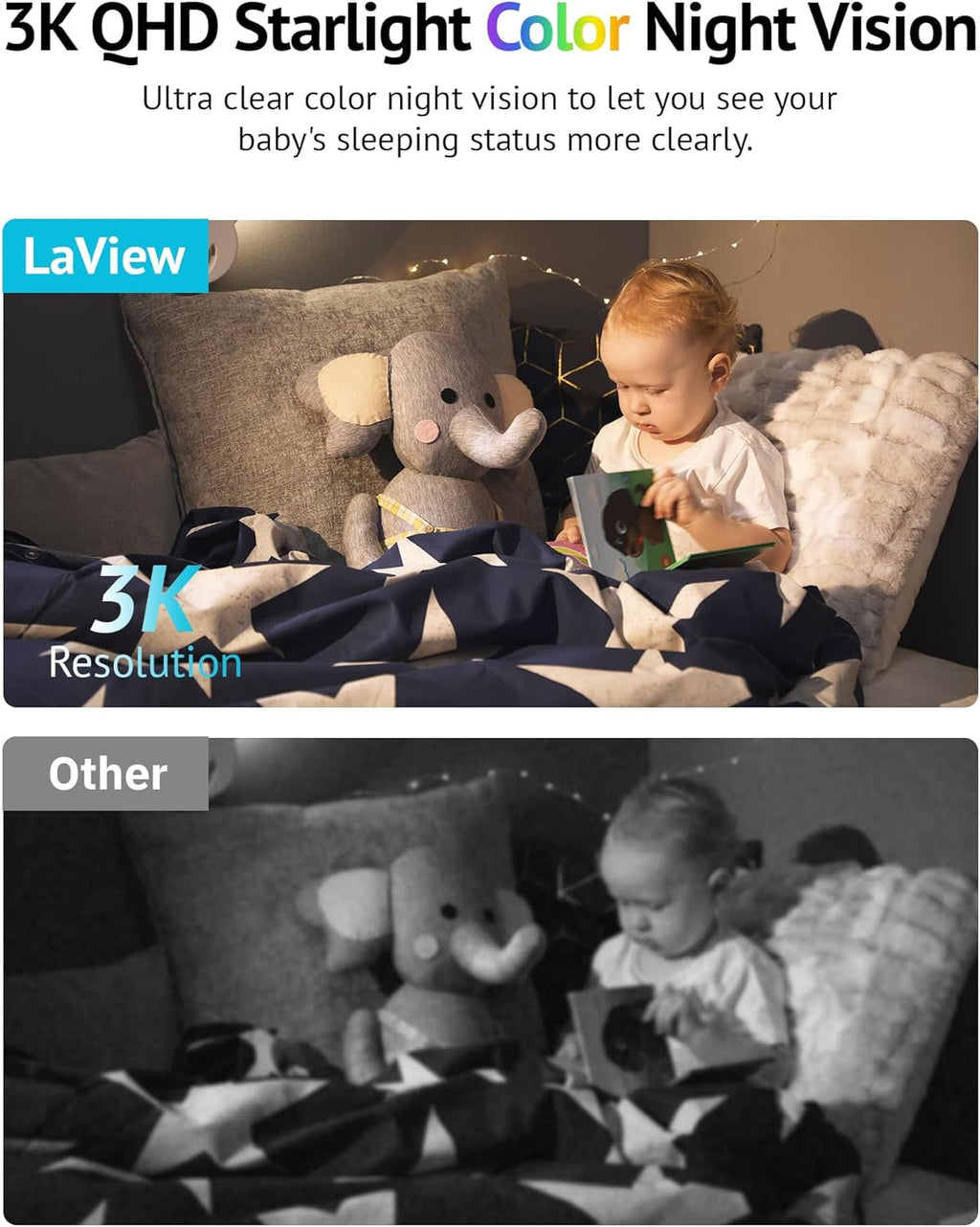 LaView 5MP 3K Cameras for Home Security Indoor,Home Security Camera for Baby/Elder/Pet/Nanny,Baby Cam Starlight Sensor Color Night Vision,US Cloud Service,Compatible with Alexa