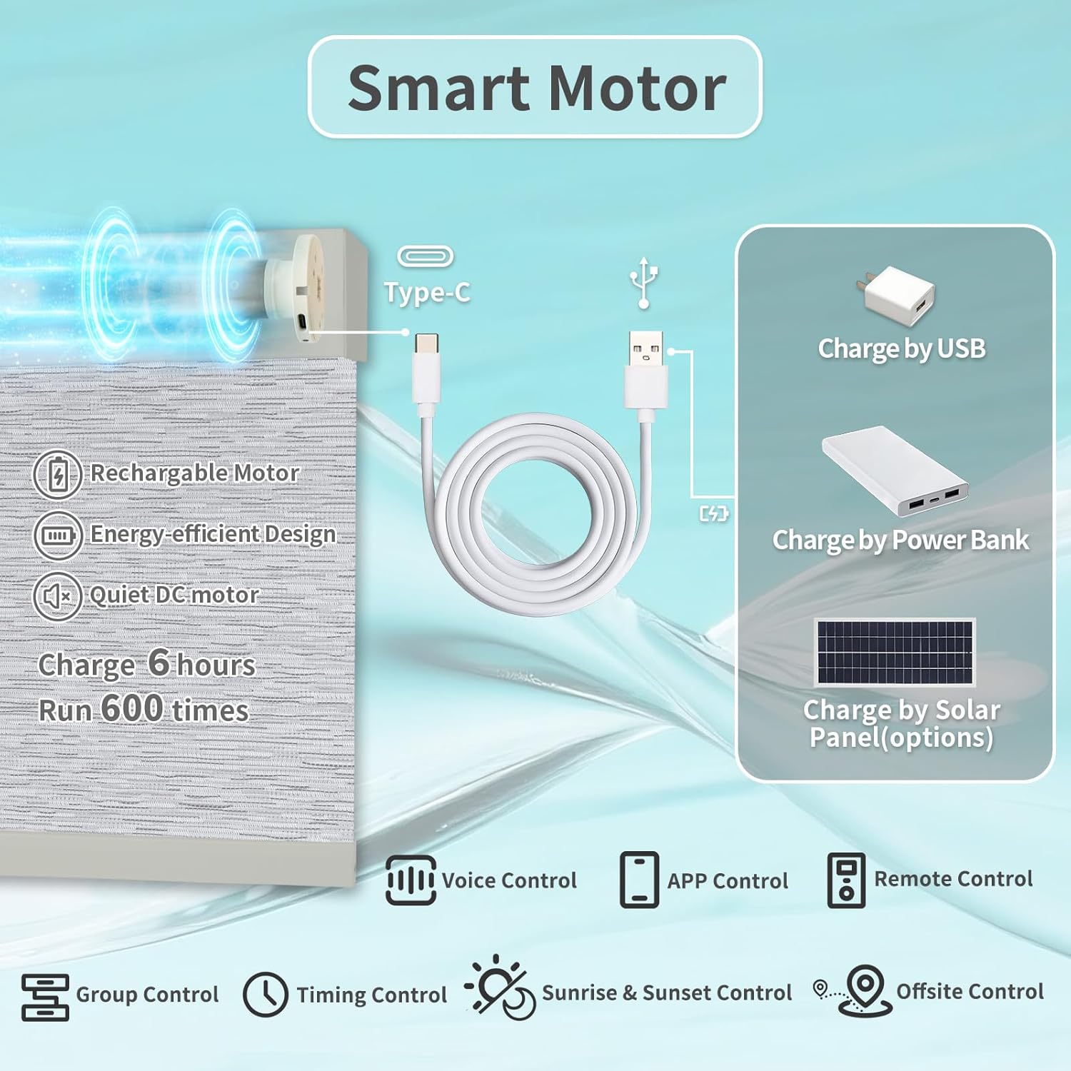 Motorized Blinds with Remote Custom Size Blackout Smart Roller Shades Compatible with Alexa Google, Electric Blinds for Windows